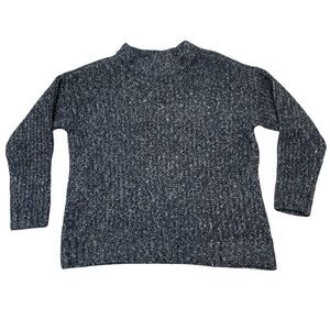 ANA A New Approach Blue White Knit Mockneck Wool Blend Chunky Boxy Sweater S